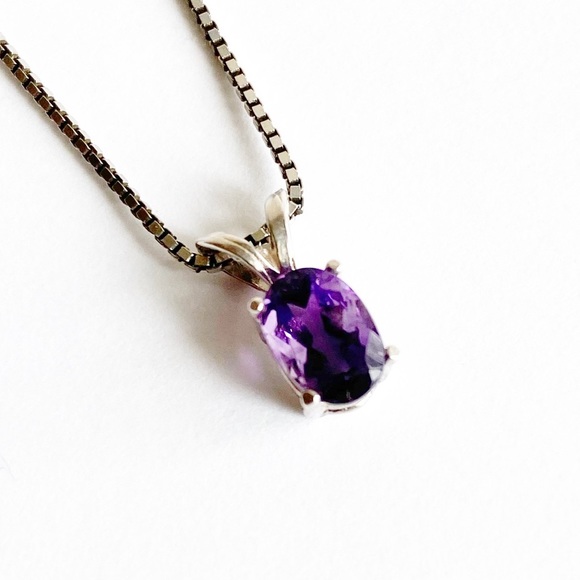 Vintage Sterling Silver Amethyst Pendant Necklace - Picture 1 of 7